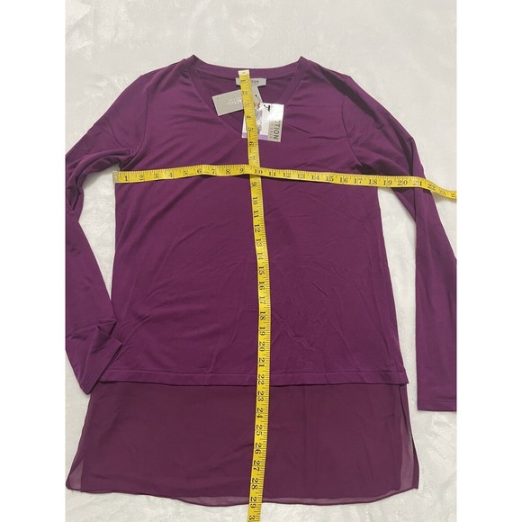 Reaction Kenneth Cole Chiffon Bottom V-Neck Tunic Small Dark Purple Top Shirt LS - Picture 4 of 8